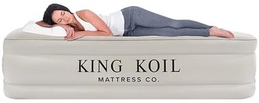 King Koil Luxury Queen Air Mattress with Built-in High Speed Pump, Blow Up Bed Top Flocking, Puncture Resistant, Double High Inflatable Queen Airbed Air Mattress for Camping, Home, Travel.