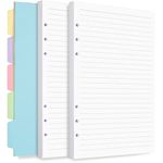 A5 Refill Paper, Planner Inserts for A5 Binder Budget Planner Journals Notebook, 6 Ring Loose Leaf Lined Paper with Binder Dividers (A5, White Paper)