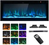 COSTWAY Electric Fireplace 42-Inch Wide, 9 Flame Color, 5-Level Brightness, 8H Timer, Thermostat, Wall-Mounted Freestanding and Recessed Linear Fireplace Heater with Crystal Decor and Log, 750W/1500W