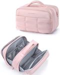 BAGSMART Toiletry Bag for Women, Travel Makeup Bag, Wide-open Portable Make Up Bag Organizer for Women for Travel Essentials Travel-Size Toiletries Accessories Bottles, Brushes, Pink