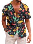 KYKU Mexico Shirt for Men Funny Beach Shirts Hawaiian Button Down Short Sleeve, Taco Cactus, Medium