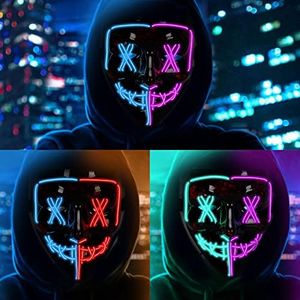 LIZHOUMIL LED Purge Mask - 3 Pack Scary Halloween Costume Masks with EL Wire Light Up for Festival Cosplay and Party