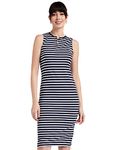 Miss Chase Women's Comfortable Sleeveless Striped Midi Bodycon Dress with Zipper | 3 Colors(MCSS17D07-87-21-05,Navy and White,Large)