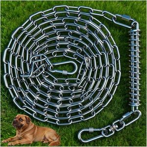 MOLANZ Heavy Duty Dog Tie Out Chain with Spring for Yard, 304 Stainless Steel 4MM Chew Proof Metal Lead for Large Dogs, 200lbs Shock Absorbing Dog Runner Cable (1 Spring+Chain/25ft)