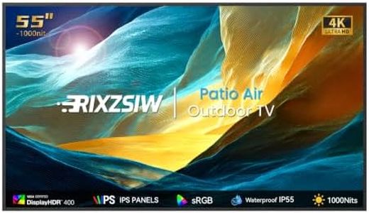 RIXZSIW 55 Inch Outdoor TV, Smart TV IP55 Waterproof Outside TVs, 1000 Nits 4K UHD, Outside Television WebOS 25 Voice Control with Dolby Atmos for Covered Patio, Backyard & Poolside