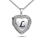 KunBead Jewelry Mum Baby Locket Necklace for Girls Grandma Alphabet Letter L Kids Initial Pendant Necklace for Wife