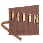 Wrench Tool Roll with 6 Pockets,Waxed Canvas Tool Roll Up Pouch for Chisels, Hammers, Fishing jigs, Carving Knife (Brown)