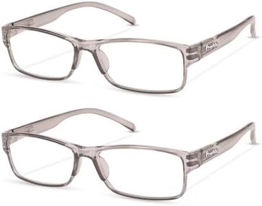 Freddy Full Rim Reading Glasses, Rectangular Frame, Transparent Grey, Unisex, 2 Pack (1.00)