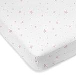 Kushies Baby 100% Breathable Cotton Flannel Fitted Portable/Mini-Crib Sheet - 28" x 24" x 2" Fully Elasticized - Made In Canada Pink Scribble Stars