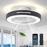 Ceiling Fan Mount for Bedroom: 20 Inch Bladeless Ceiling Fan with Led Light and Remote for Living Room Kitchen Dining Room - Modern Enclosed Fandelier with App Reversible Dimmable Black