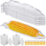 Aodaer 6 Pieces Plastic Corn Dishes with 14 Corn Cob Holders and 2 Corn Butter Spreaders Corn on the Cob Holders and Trays Transparent Corn Dishes Stainless Steel Corn Skewers BBQ Tools Cob Dinnerware