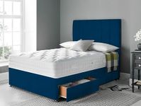 DBZ BEDS 4 FT 6 Double Bed Set with 2000 Series Mattress - Blue Plush Suede Divan Bed Set with Versatile Storage Options – 6 Panel Headboard with Chrome Glider Feet (Double)