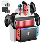 Switch Organizer with Controller Charging Station, ZAONOOL Charger Stand for Nintendo Switch & OLED Joycon, Pro Controller, Accessories Storage Tower for Games, TV Dock