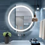 Sain Gobain Led Bathroom Round GlassMirror|Dimmable Lights|Wall-Mounted Vanity Mirror With 3 In 1 Color Led Light|24 X 24 Inches,Clear