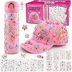 Mothers Day Gifts for Mum, Girls Decorate Your Own Water Bottle and Baseball Cap, Art and Crafts for Girls Water Bottle and Baseball Cap with Glitter Gem Unicorn Stickers, Gift for Girls Age 4-12