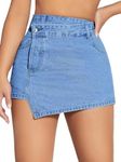 Floerns Women's Casual Split Hem High Waist Denim Skorts Skirt Shorts Blue Irregular M