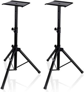 Pyle Dual Studio Monitor 2 Speaker Stand Mount Kit - Heavy Duty Tripod Pair and Height Adjustable from 34" to 53" W/Metal Platform Base - PSTND32, Black