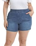 HDE Women's Plus Size Jean Shorts High Waisted Stretch Denim Pull On Shorts, Blue, XXX-Large