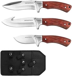 Swiss+Tech 3 Piece Hunting Knife Set, Full Tang Survival Knife with Sheath, Bowie Knife, Camping Knife, Gut Hook Knife, for Outdoors Hunting, Camping, Hiking, Good Gift for Dad Husband Men