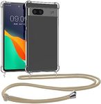 kwmobile Crossbody Case Compatible with Google Pixel 7a Case - Clear TPU Phone Cover w/Lanyard Cord Strap - Gold/Transparent