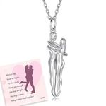 Hug Couple Necklace 925 Sterling Silver Hugging Pendant Necklace Jewelry Valentine's Day Gifts for Women Wife Girlfriend (Silver)