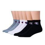 Champion Men’s Socks, Ankle Socks, Cushioned Athletic Socks, 6 and 12 Pairs Pack, White/Grey/Black (6 Pack), 6-12