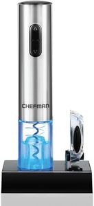 Chefman Electric Wine Opener W/ Foil Cutter, One-Touch, Open 30 Bottles On Single Charge, Automatic Corkscrew & Foil Remover, Rechargeable Battery, 110 Watts, 120 Volts