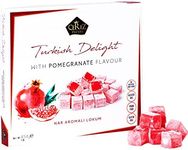 Turkish Delight with Pomegranate Flavor 16 oz Gourmet Medium Size Snacks Gift Box | No Nuts Sweet Luxury Traditional Confectionery Vegan Soft Candy Dessert Glucose Free Lokum (Loukoumi) Approx.42 Pcs