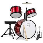 Best Choice Products Drum Set 3-Piece Kids 12-Inch Red Beginners Complete Set with Throne, Cymbal and More