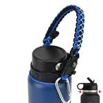 QeeCord Paracord Handle Compatible with Hydro Flask 2.0 Wide Mouth Water Bottle Carrier with New Ring and Carabiner, 12oz, 16oz,18oz, 32oz, 40oz, 64oz (32 oz-40 oz Wide Mouth, Blue)