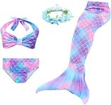 LAO&HAI Girls Mermaid Tail for Swimming and Flower Headband 4 Piece Light Blue LB110