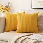 MIULEE Pack of 2, Corduroy Pillow Covers Soft Decorative Throw Pillow Covers Square Cushion Cases Solid Color Pillowcases for Sofa Bedroom Couch 20 x 20 Inch, Mustard Yellow