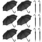 Liberty Imports Pack of 12 Parties Events Stick Umbrellas 46" Large Canopy Windproof Auto Open J Hook Handle in Bulk (Matte Black)