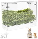 Acrylic Rabbit Hay Feeder with Lid, Transparent Hanging Food Dispenser Hay Feeder for Bunny Rabbits Guinea Pig Cage Chinchillas Hamsters Small Pets and Animals（Medium