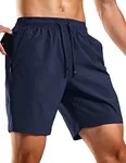 MIER Men's 7 Inch Dry Fit Athletic Running Shorts with Zipper Pockets - No Liner Workout Gym Active Shorts, Navy Blue, M