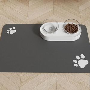 Dog Cat Food Mat, Pet Feeding Mat for Floor Non-Slip Absorbent Dog Cat Water Bowl Placemat (Grey, 16''x24'')