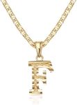 Barzel 18K Gold Plated Initial Necklace with Diamond Cut Initial,18" Chain with 2" Extension, Waterproof, High Polish Finish, Made in Brazil (F)