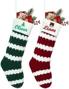 Custom4U Personalized Knit Christmas Stockings, Embroidered Name, 6 Pack