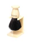 Edwin Jagger Imitation Ivory Black Synthetic Shaving Brush with Small Drip Stand