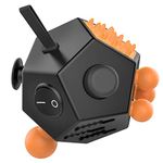 ATiC Fidget Toy, 12 Sided Magic Cube, Magic Twiddle Cube Dodecagon Stress Relief Hand Toy Decompression for ADD, ADHD, Autism Children and Adults, Black/Orange