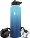 IRON °FLASK Sports Water Bottle - Wide Mouth with 3 Spout Lids - Stainless Steel Gym & Outdoor Bottles for Men, Women & Kids - Double Walled, Insulated Thermos, Metal Canteen - Blue Waves, 40 Oz