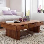 G Fine Furniture Wooden Centre/Center Table for Living Room | Rectangle Design, 3 Drawer | Solid Wood Sheesham, Natural