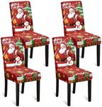 U'Artlines Christmas Chair Covers Set of 4, Removable Washable Merry Christmas Dining Chair Seat Covers Stretch Protector Slipcovers for Dining Room Kitchen Holiday Party Decor, Santa Claus