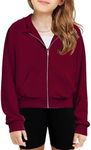 Arshiner Girls Zip Up Cropped Hoodies Teen Casual Long Sleeve Full-Zip Sweatshirts Jackets Wine Red Hoodie Hoodie For Girls 10-12