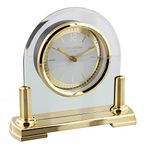 Wm Widdop Modern Stylish Glass & Brass Two Tone Quartz Arched Design Mantel Clock