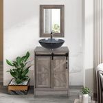 Puluomis Bathroom Vanity, 24 inch Barn Door Modern Wood Fixture Stand Bathroom Cabinet with Bathroom Grey Glass Vessel Sink Top