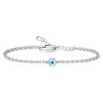 Clara 925 Pure Silver Evil Eye Chain Bracelet, Adjustable, Anti Tarnish Gift for Women and Girls