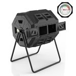 160L Compost Bin Upgraded with Compost Thermometer - Dual Chamber Garden Tumbler Composter (Black)