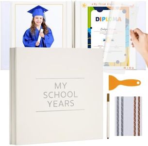 Hiwhy School Years Memory Book for Kids – Self Adhesive Photo Album 12x12 Inch, 60 Pages Linen Cover (Beige) – School Picture Album with Marker & Corner Stickers, Childhood Keepsake Book