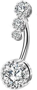 OUFER 14mm Belly Button Rings 316L Stainless Steel Clear CZ Navel Rings Belly Piercing